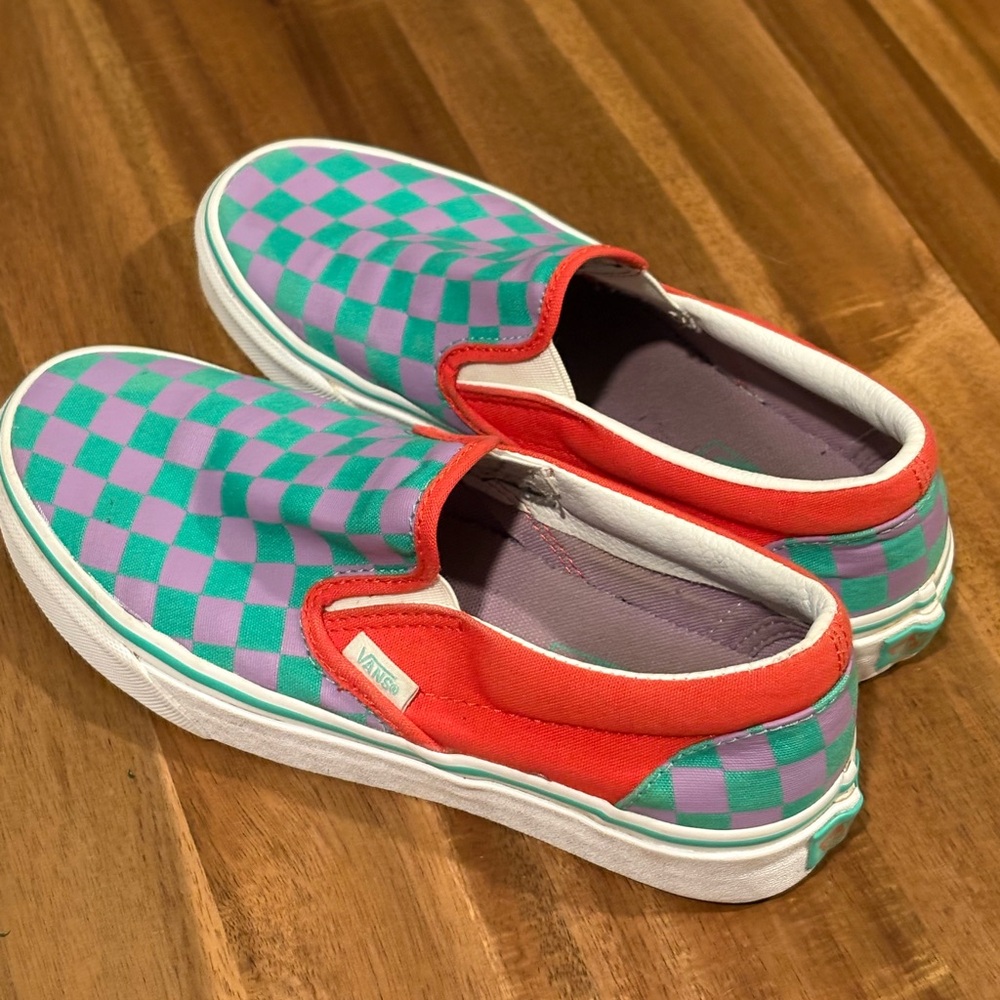 Vans Slip-On Checkerboard Rare Colorway Purple Green Orange Women’s 6.5